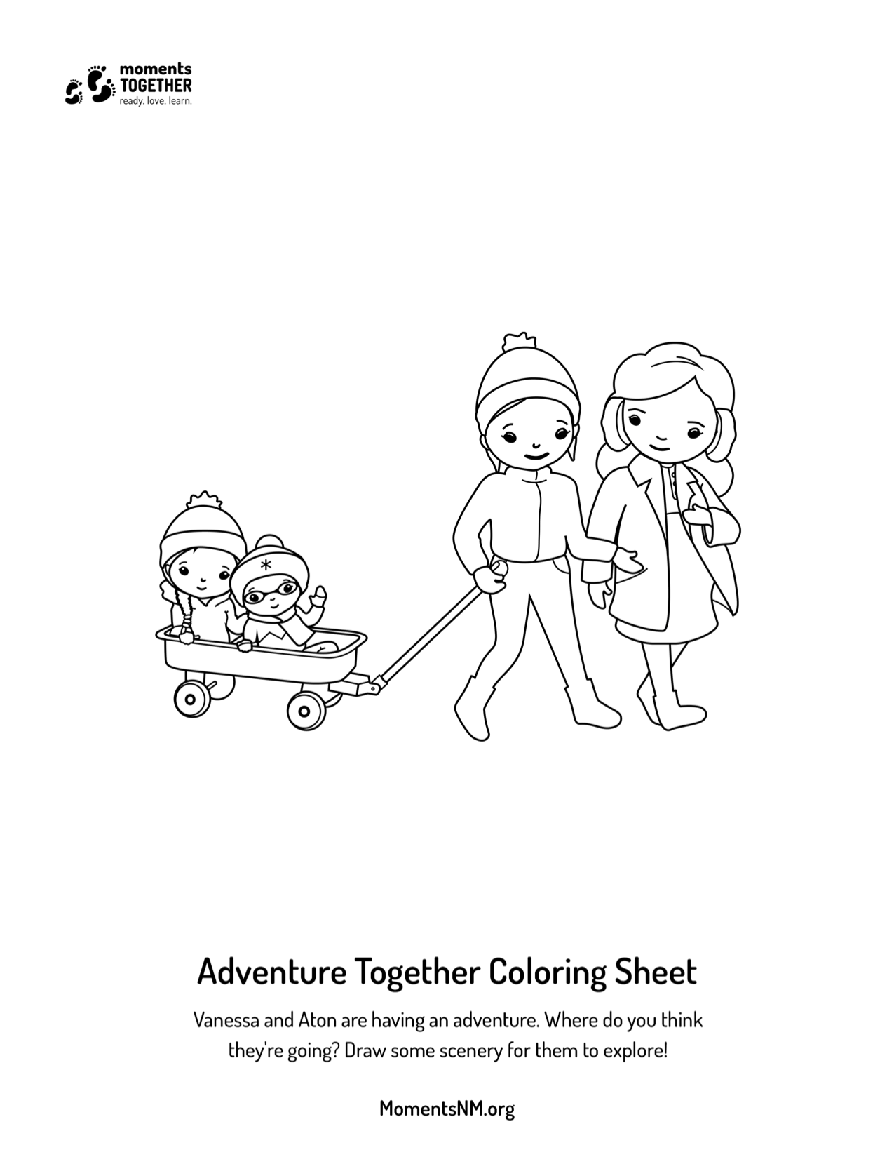 children walking coloring page