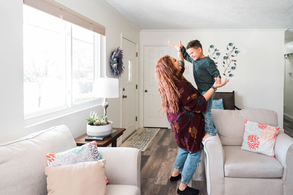 Mom and son playing